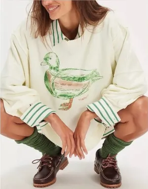NWT Free People We The Free Graphic Camden Pullover - duck combo mallard - Large thumbnail 1