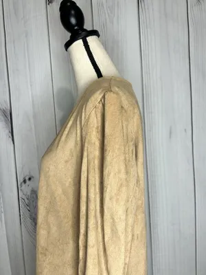 Aryeh Tunic Top Faux Suede Tan Camel V-Neck Smocked Ruffle Cuff Sz L Boho Chic thumbnail 6