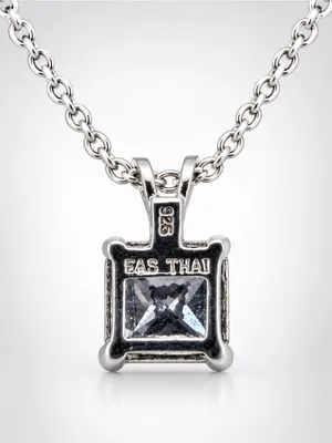 Estate FAS Thai Sterling Silver Princess Cut CZ Solitare Pendant SS Plate Chain thumbnail 3
