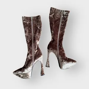 JEFFREY CAMPBELL Shego crushed velvet platform knee high boots NEW size 7.5 thumbnail 5
