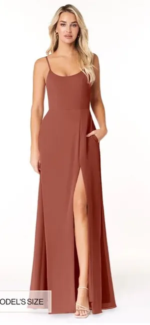 Azazie Bridesmaid Chiffon Dress Auburn Moira A18 thumbnail 1