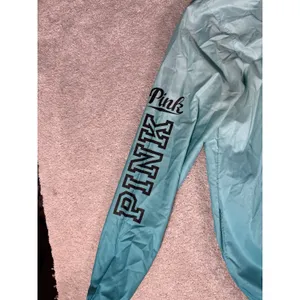 Victorias Secret PINK Jacket XS Ombré Teal‎ Full Zip Tuckaway Hood Windbreaker thumbnail 4