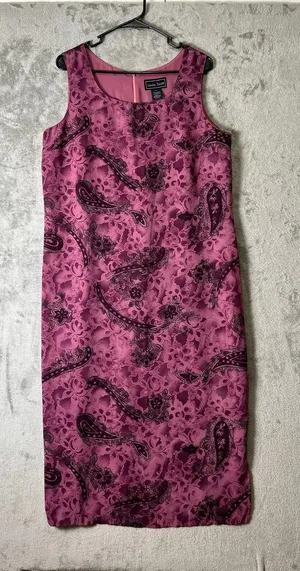 Vintage Y2K Soft Girl Pink Paisley Sheath Dress Feminine Cottagecore Retro Large thumbnail 1