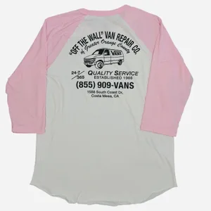 Vans Off The Wall Van Repair Co Raglan Tee Womens M Pink White Graphic Cotton thumbnail 9
