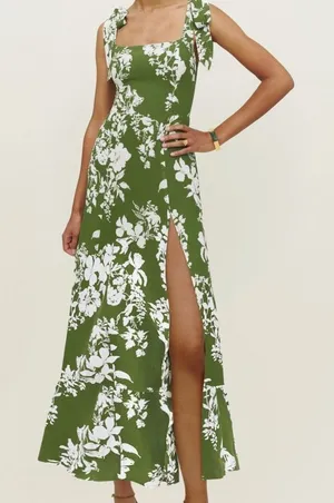 Reformation Twilight Mystique Midi Dress Floral Viscose Green Square Neck US 8 thumbnail 1