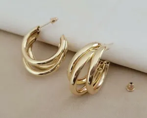 Large Triple Hoops Gold Triple Earrings Gold Hoops Party Hoop Earrings Thick thumbnail 2