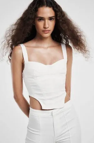ZARA White sleeveless denim corset top never worn with zipper back thumbnail 1