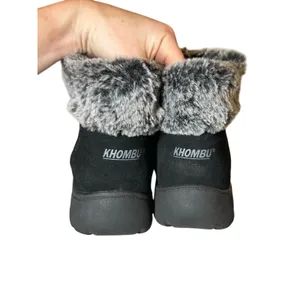 KHOMBU Jessica All Weather Faux Fur Cuff Ankle Boots Black Suede Leather 8 thumbnail 7