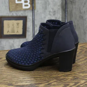 Steven by Steve Madden Enda Cross Weave Block Heel Booties Navy Blue 6.5 thumbnail 2