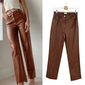 Aritzia Wilfred Melina Pants Vegan Faux Leather High Waist Brown Size‎ 4 thumbnail 2