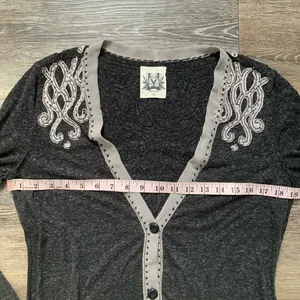 Miss Me Dark Gray Button Front Jewel Cardigan L thumbnail 4
