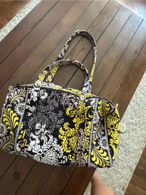Vera Bradley Large Duffle Overnight Bag Baroque Print Yellow Black Retired thumbnail 9