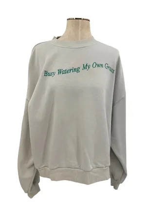 Yellow The Label Busy Watering My Own Grass Embroidered Sweatshirt Cream Large thumbnail 1