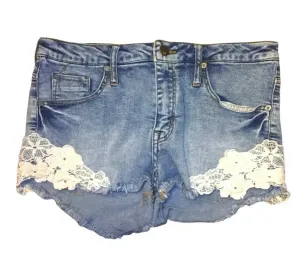 Mossimo High Rise Lace Raw Hem Boho Denim Shorts Size 10/30 thumbnail 1