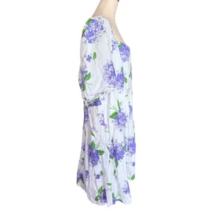 Draper James Womens Plus Size 24 Blue Hydrangea Floral Linen Puff Sleeve Dress‎ thumbnail 4