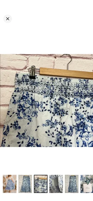 Atelier New York 100% Cotton Tiered Maxi Skirt Blue Floral Size 10 NWT. Stretchy smocked waist. Lined to knee. Flowy boho design. 16-19” waist 41” long thumbnail 3