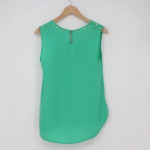 Blu Pepper Top Womens S Green Gold Studded V-Neck Sleeveless Excellent thumbnail 4