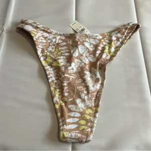 NWT Aerie High Waisted Cheeky Bikini Bottoms Brown Floral Tropical Size Small thumbnail 3