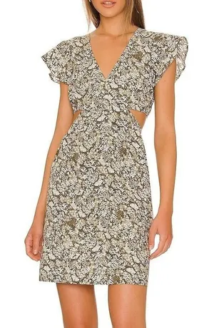 Rails Nyla Olive Vine Cut Out‎ Mini Dress Medium Green Floral Boho Summer Cotton thumbnail 1