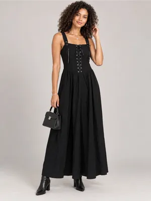 Scarlet Darkness Black Gothic Corset Midi Dress Boho Witchy Alt Festival Size M thumbnail 3