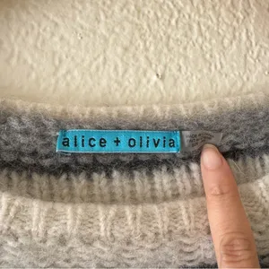 Alice + Olivia Baby Alpaca Merino Wool Gray Black White Striped Sweater thumbnail 3