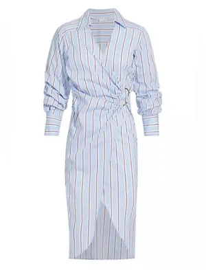 VERONICA BEARD AFTON WRAP AERO BLUE BRICK MULTI DRESS sz 2 thumbnail 2