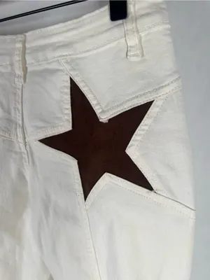 Wisteria Lane Back Suede Star Bell Jeans Size M Ivory Western Boho‎ Flare thumbnail 8