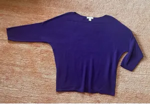 Coldwater Creek Purple Wool Blend Boatneck Cropped Sleeve Sweater Size 10-12 /M thumbnail 1