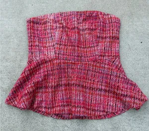 NWT Anthropologie Maeve Plaid Knitted Strapless Peplum Top Women’s Size Small thumbnail 1