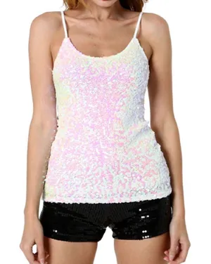 White Pearlescent Sequin Tank Top thumbnail 1