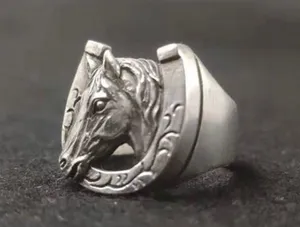 925 Silver Plated Horse Ring for Men Women,Punk Hip Hop Ring thumbnail 2