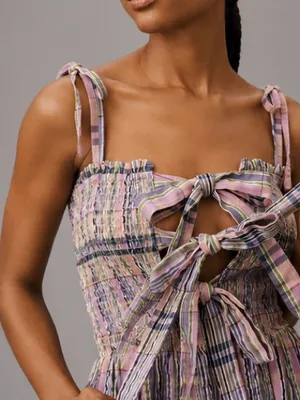 Anthropologie Damson Madder Hettie Seersucker Midi Dress Size 6 Plaid Purple thumbnail 7