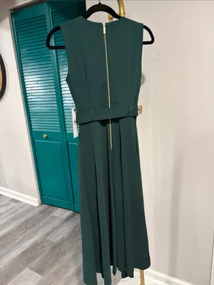 Calvin Klein NWT Sleeveless Belted Fit & Flare Midi Dress in Malachite Green thumbnail 8