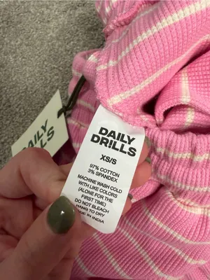 Daily Drills Thermal Resort Pants Taffy Cream Pink Striped Wide Leg S/M NEW thumbnail 3