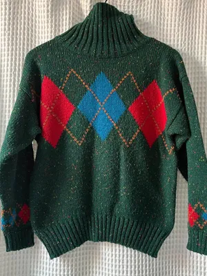 Vintage Architect for Petites wool blend green argyle women's turtleneck sweater thumbnail 1