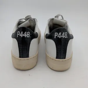 P448 Womens Thea Platform Sneakers White Silver Distressed Leather Italy Size 38 thumbnail 5