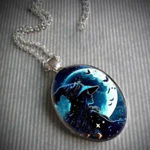 Gothic Aesthetic Oval Witch Avatar‎ Zinc Alloy Necklace Trendy Silver Plated thumbnail 6