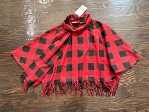 Zara Women’s Plaid Buffalo Fringe Cape thumbnail 1