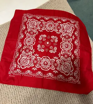 Red bandana with white paisley pattern #bandana #western thumbnail 1