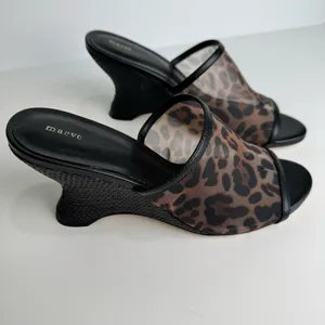 NWT Anthropologie Maeve Leopard Mesh Mule Heels Size 7 thumbnail 4