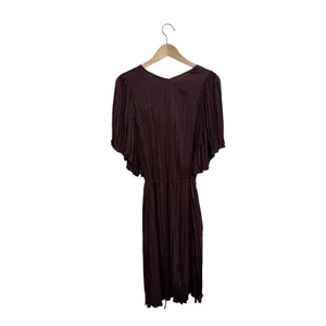 Vince Oxblood Pleated Crushed Satin V-Neck Midi Dress with Pockets Sz Medium thumbnail 5