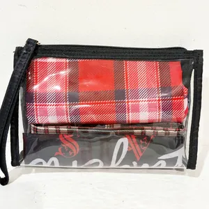 VICTORIA'S SECRET 4 PIECE Bag Set PLAID LAUNDRY LINGERIE SHOE Clear MAKE UP Case thumbnail 3