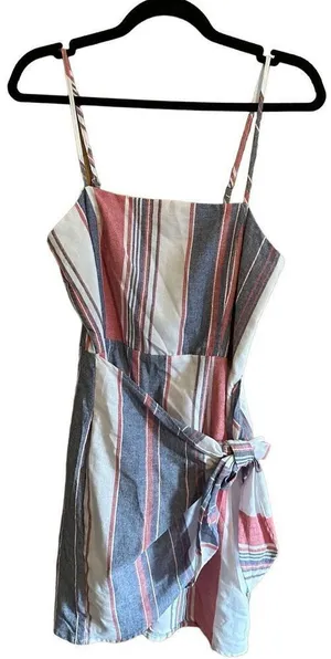 &Merci‎ red white blue striped faux wrap sleeveless dress L NEW thumbnail 1