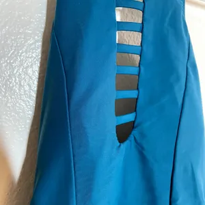 Cupshe One Piece Swimsuit Halter High Neck Ladder Neckline Backless Teal Small thumbnail 2