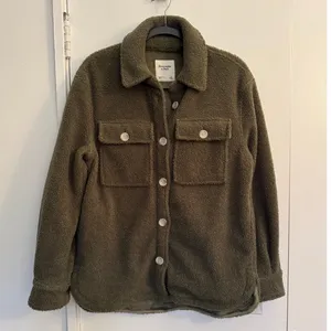 Abercrombie & Fitch Olive Green Sherpa Shirt Jacket Size Small thumbnail 2
