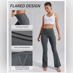 NEW Gray Flare Yoga Pants Bootcut Leggings Pockets High Waist Tummy Control S thumbnail 6
