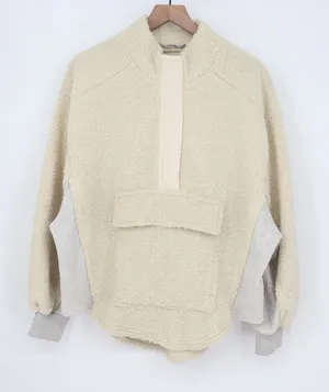 Blueb. Sherpa Jacket Womens Medium Ivory Half Zip Raglan Long Sleeve Mock Neck thumbnail 1