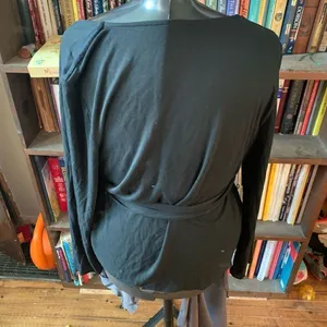 J Crew black knit preppy normcore L wrap blouse thumbnail 2