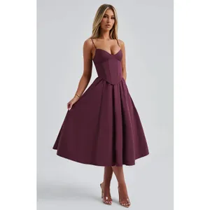 NWT Babyboo Mariella Midi Dress Cherry Lacquer Corset Fit & Flare Dress Size XS thumbnail 5