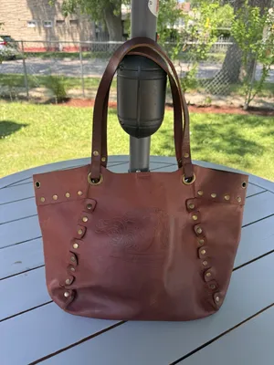 Nine West Vintage America Brown Leather Tote Studded Boho Shoulder Bag Handbag thumbnail 1